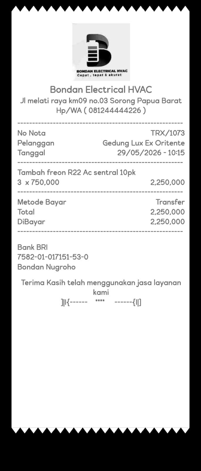 Dokumentasi Perbaikan MITSUBISHI - AC CEILLING DUCT 10PK (BAIK NORMAL)